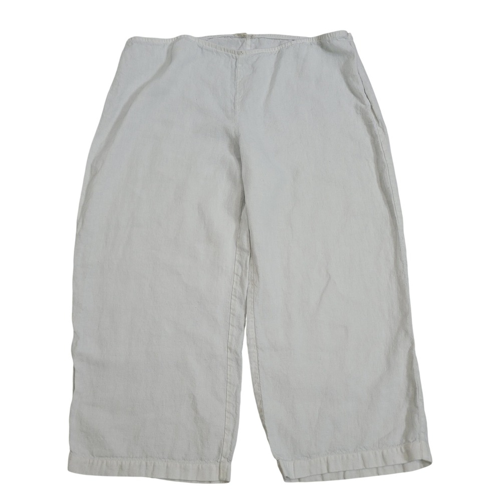 Eileen Fisher XL Linen Cropped Wide Leg Pants Womens White Side Zip Relaxed